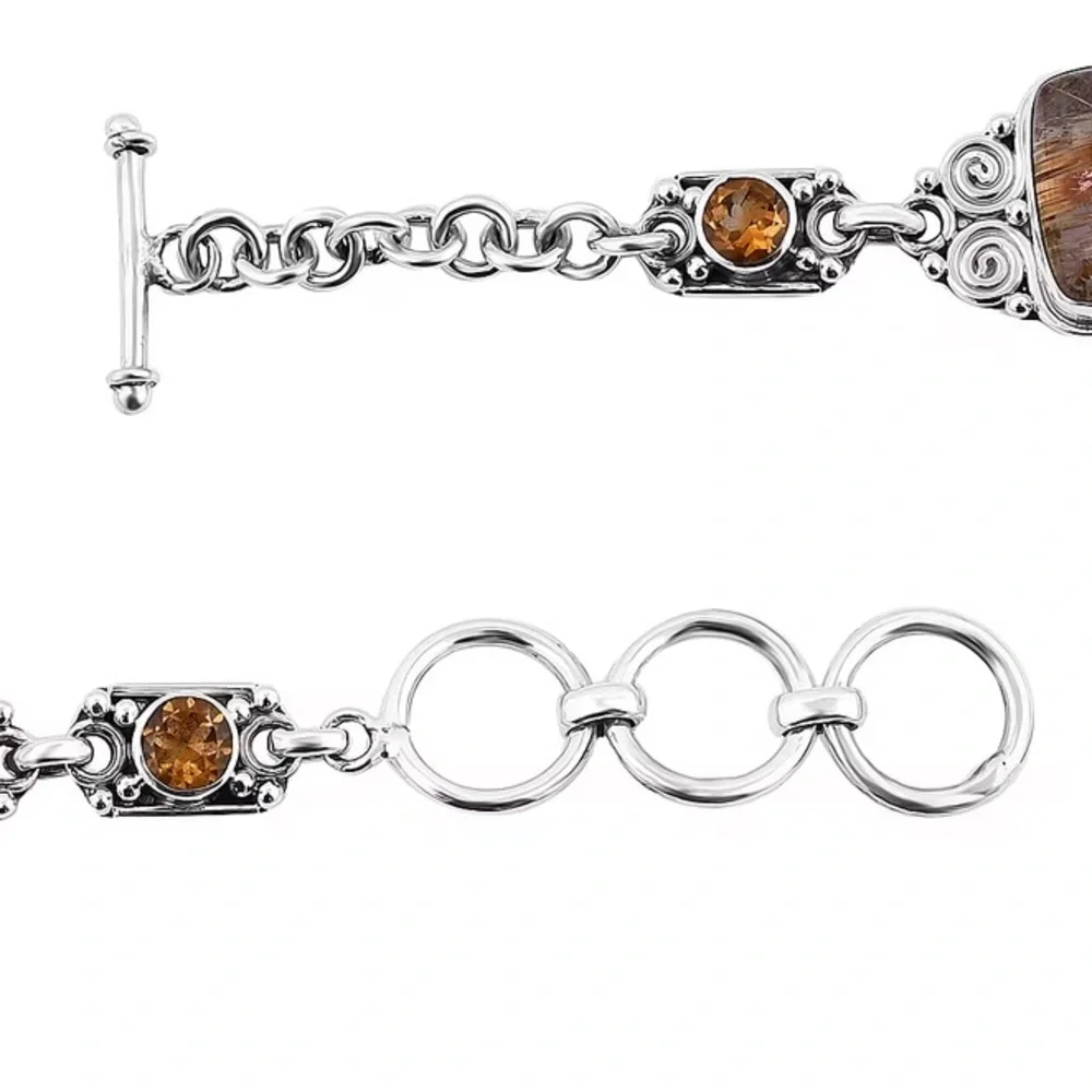Sajen Sterling Bracelet with Brown Tiger’s Eye and Silver Accents